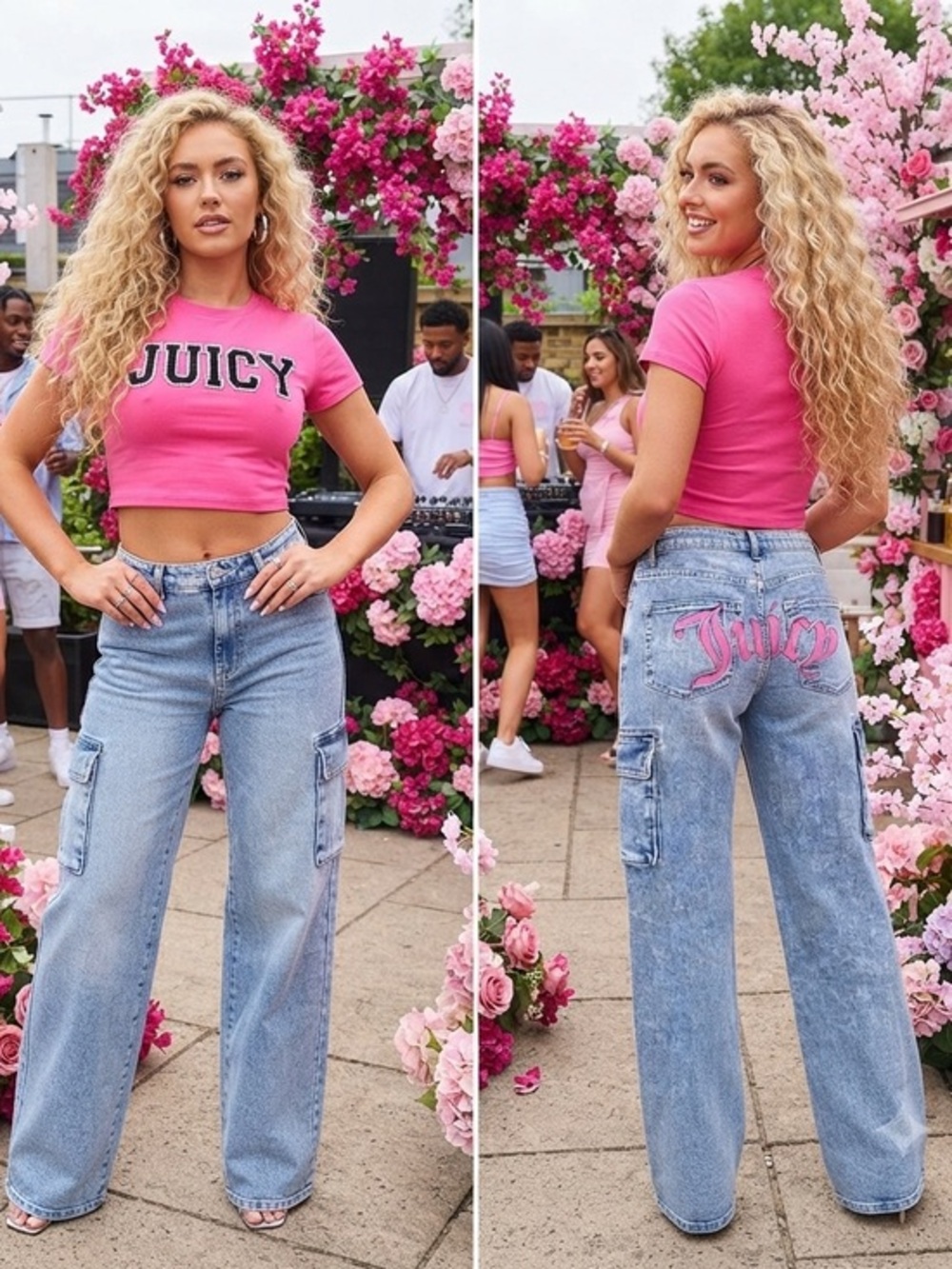 Juicy Couture Light Blue Cargo High Rise Wide Leg Flare Jeans, NWT